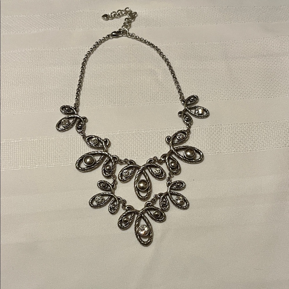 Brighton Silver-Tone Leaf and Teardrop Statement Necklace